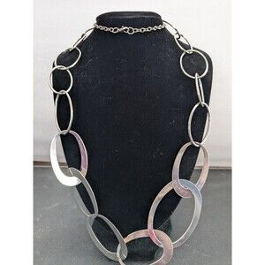 Vintage Silver Tone Mid Century Modern Style Oversized Oval Necklace